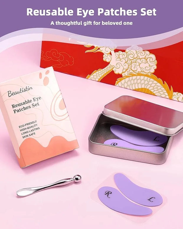 2 Pairs Reusable Under Eye Wrinkle Patches Silicone Mask, Plump Fine Lines & Wrinkles, with Metal Eye Cream Applicator, Ti...