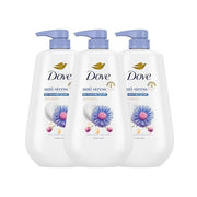 Dove Body Wash with Pump 3 Count Anti-Stress Blue Chamomile & Oat Milk, for 24hr Lotion-Soft Skin Moisturizing Skin Cleans...