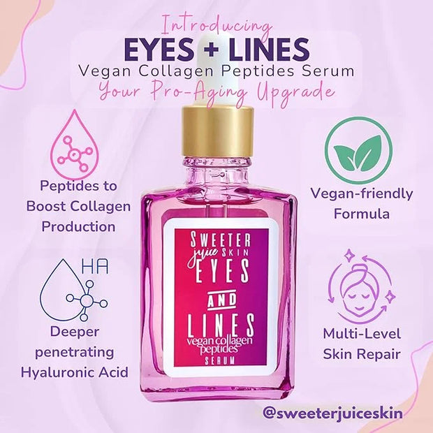| Eyes + Lines Vegan Collagen Peptides Serum | 5 Peptides | Reduces Wrinkles & Dark Circles | Niacinamide, Hyaluronic Acid...