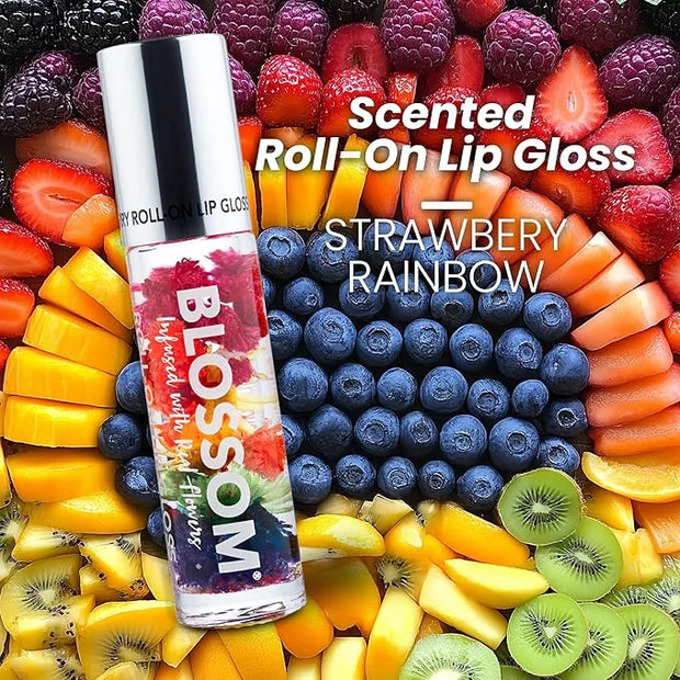 Blossom Roll on Lip Gloss, Scented Clear High Shine Moisturizing Lip Oil, Non Sticky, Infused with Real Flowers, Made in U...