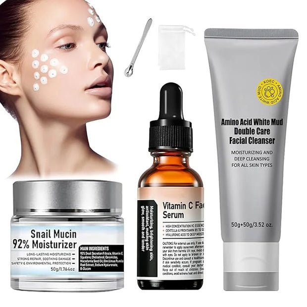 Crema de Baba de Caracol Original, Vitamin C Facial Serum 1.01 Oz, Snail Mucin 92% Moisturizer Daily Face Gel Cream1.76 Oz...