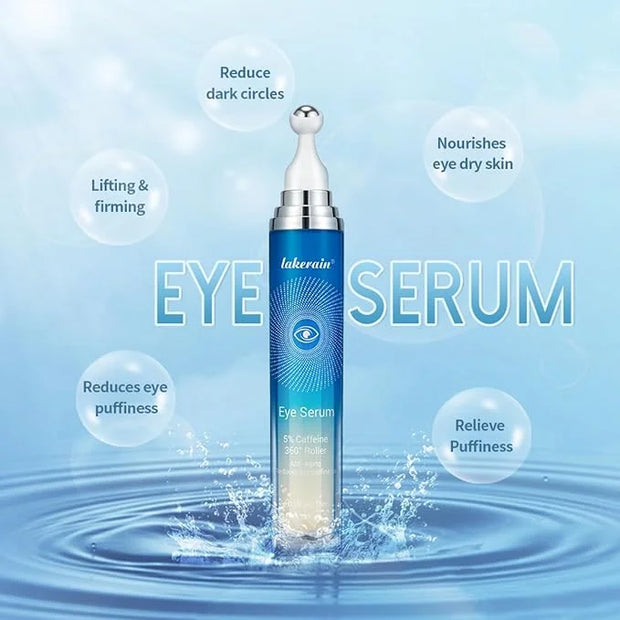 5% Caffeine Eye Serum,Moisturizing Eye Cream with 360° Massage Roller Ball,Anti-Aging Moisturizing Eye Serum for Dark Circ...