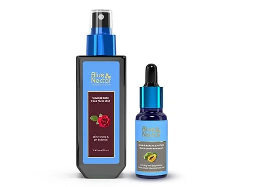Blue Nectar Dark Circles Under Eye Serum with Plant Based Niacinamide from Potato (1Fl Oz) Paired with Natural Rose Face T...