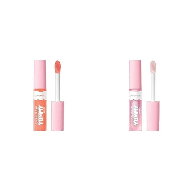 COVERGIRL Clean Fresh Yummy Gloss Lip Gloss 2-Pack - Peach Out! & Let's Get Fizzical Sheer Vegan Lip Gloss with Hyaluronic...