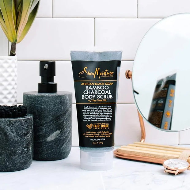 SheaMoisture African black soap bamboo charcoal body scrub exfoliate, 6 Ounce - Product Image
