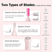 Women's Eyebrow Trimmer & Facial Hair Remover, 2 in 1, Double Rotating Blades, Safe, Painless, Hypoallergenic, Rechargeabl...