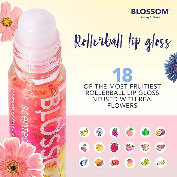 Blossom Scented Roll on Lip Gloss and Juicy Jelly Moisturizing Lip Care Nourishing Lip Oil, 2 Pack, Strawberry - Product I...