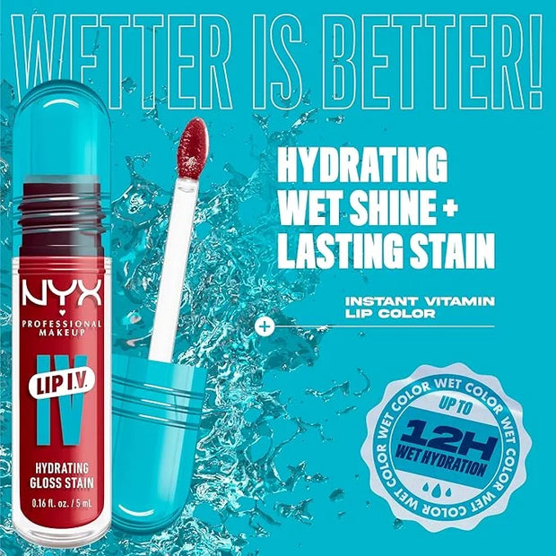 NYX PROFESSIONAL MAKEUP Lip IV Hydrating Glossy Lip Stain with 12HR Hydration - Berry Thirsty (Red) - Product Image