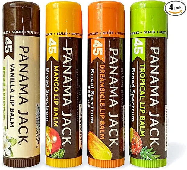 Panama Jack Sunscreen Lip Balm - SPF 45, Flavor Pack, Broad Spectrum UVA-UVB Sunscreen Protection, Prevents & Soothes Dry,...