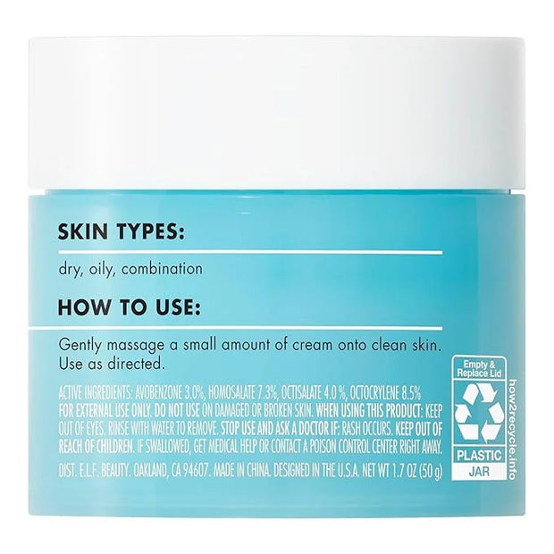 e.l.f. Holy Hydration! Face Cream, Broad Spectrum SPF 30 Sunscreen, Moisturizes & Softens Skin, Quick-Absorbing & Ultra-Hy...