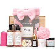 Spa Gifts for Women，10pcs Self Care Kit ROSE Scented with Facial Cleanser, Scrub Body Wash, Facial Clay Mask, Facial, Esse...