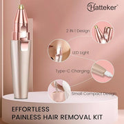 Hatteker Eyebrow Facial Trimmer, 2 in1 Rechargeable Hair Removal and Eyebrow Shaver - Face Lips Body Painless Razor with B...