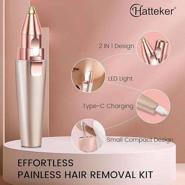 Hatteker Eyebrow Facial Trimmer, 2 in1 Rechargeable Hair Removal and Eyebrow Shaver - Face Lips Body Painless Razor with B...
