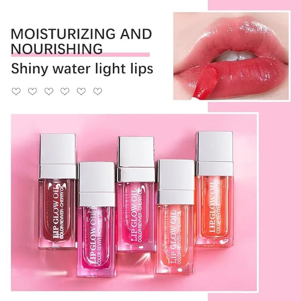 Hydrating Lip Glow Oil, Lip Oil Gloss Transparent Toot Tinted Nourishing Long Lasting Repairing Lightening Lip Lines (RASP...