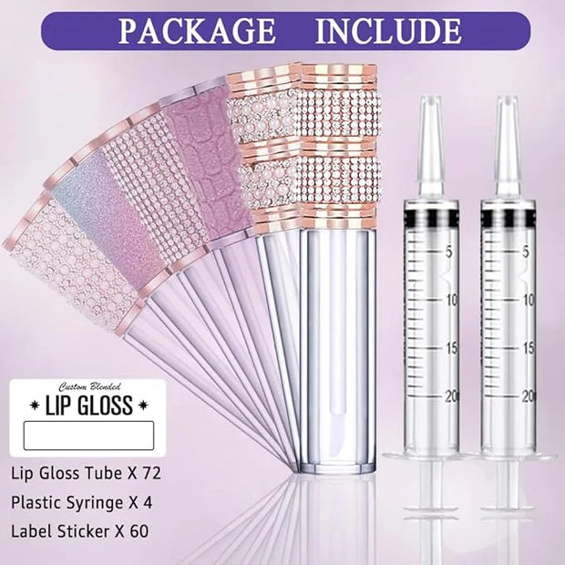 AMORIX 72pcs 5ml Diamond Lip Gloss Tubes with Wand Lipgloss Tubes Bulk Empty Rhinestone Lip Gloss Containers Bottles Cryst...