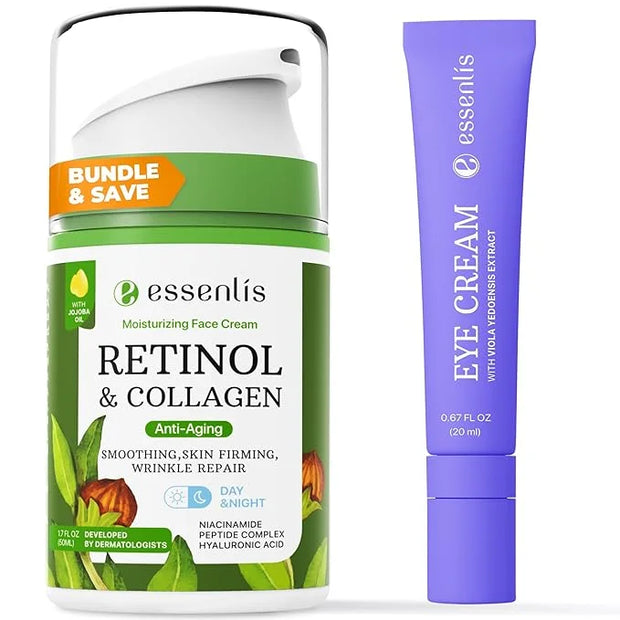Retinol Collagen Cream, Anti Aging Face Moisturizer and Caffeine Eye Cream for Dark Circles and Puffiness - Product Image