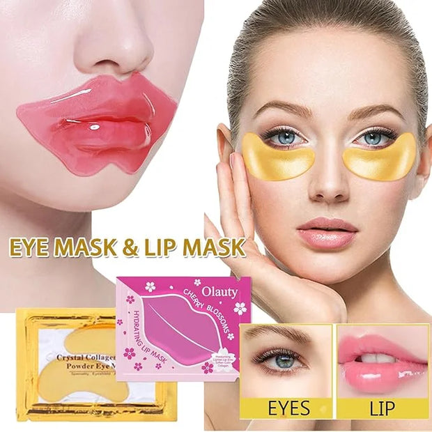 20 Pairs Lip Masks & Eye Masks, 24K Gold Gel Crystal Collagen Eye Pads, Moisturizing Lip Mask Crystal Pads, Under Eye Patc...