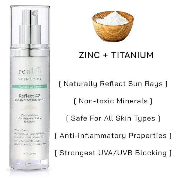 Reflect SPF 42 Tinted Mineral Sunscreen Lotion, Zinc Oxide & Titanium Dioxide, Hyaluronic Acid & Vitamin E, Acne Sunblock,...
