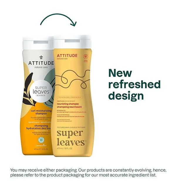 ATTITUDE Nourishing Shampoo for Curly Hair with Moringa Oil, EWG Verified, Vegan and Naturally Derived, 3a, 3b, 3c Curl Ty...