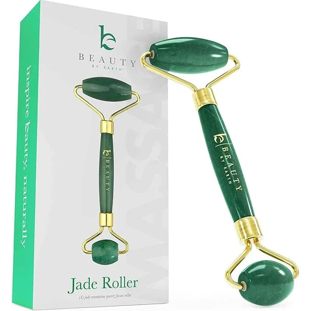 Beauty by Earth Jade Roller for Face - Smoothes Fine Lines & Wrinkles, Face Massager Skin Care Tools with Small Eye Roller...
