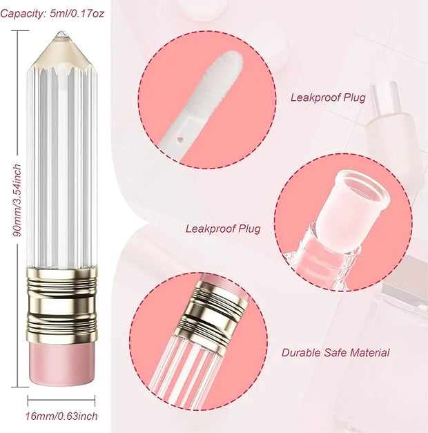 RONRONS 12 Pieces Pencil Lip Gloss Tubes, Empty Mini Pencil Shaped Lip Gloss Tubes Containers Clear Lip Balm Tube Plastic ...