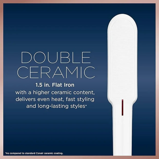 Conair Double Ceramic Flat Iron, 1 1/2-inch , White - Product Image