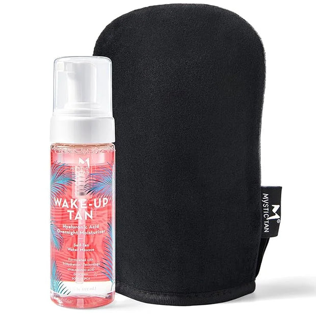 Mystic Tan Self Tanning Bundle: Wake-Up Tan Self Tanner Water Mousse 5.5 fl. oz. + Streak Free Tan Applicator Mitt - Hyalu...