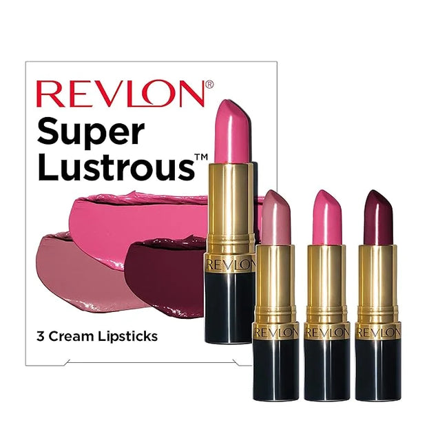 Revlon Super Lustrous 3-Piece Lipstick Gift Set, High Impact, Moisturizing, Cream Finish, 764 On The Mauve, 778 Pink Promi...