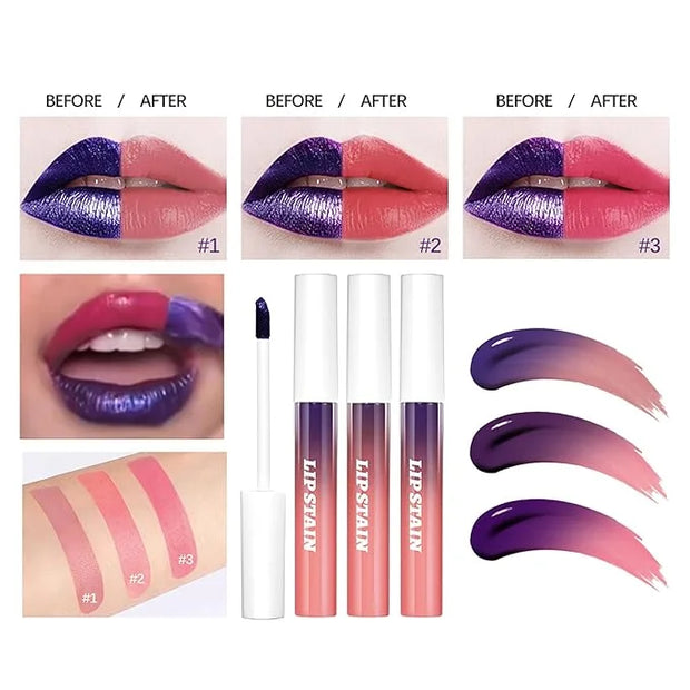 Peel Off Lip Liner Stain Set - 3 Colors Long-Lasting Peel Off Matte Lip Gloss,Matte Liquid Lipstick Nude Lip Gloss Waterpr...