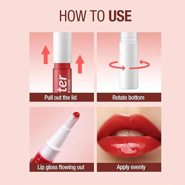 2 in 1 Red lip gloss Lip Plumper Gloss Tinted Glitter Shimmer Lipgloss Lipstick Moisturizing High Shine And Vegan Plumping...