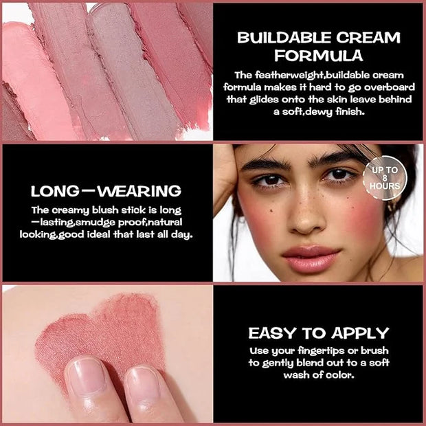 FOCALLURE Cream Blush Makeup,Buildable Blush Stick for Cheeks,Matte and Dewy Finish,Long Wearing,Easy Application,Lightwei...