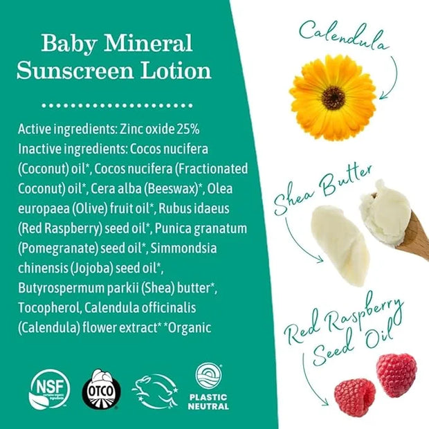 Earth Mama Baby Mineral Sunscreen Lotion SPF 40 | Reef Safe, Non-Nano Zinc, Natural Water Resistant Sun Cream for Babies, ...