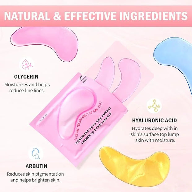 Under Eye Patches (30 Pairs) 24K Gold Eye Mask and Hyaluronic Acid Eye Patches for Puffy Eyes, Rose Eye Masks for Dark Cir...