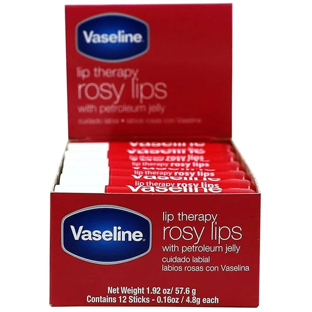 Vaseline Lip Rosy, Fast-Acting Nourishment, Ideal for Chapped, Dry, Cracked, or Damaged Lips, Lip Balm,12 Sticks, 1 Box - ...