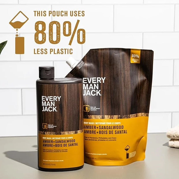 Every Man Jack Amber + Sandalwood Mens Body Wash Refill Starter Pouch - Naturally Derived Ingredients - Paraben Free, Phth...