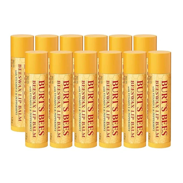 Burt's Bees Lip Balm - Original Beeswax 12 Count Pack in Bulk, Lip Moisturizer With Responsibly Sourced Beeswax, Tint-Free...