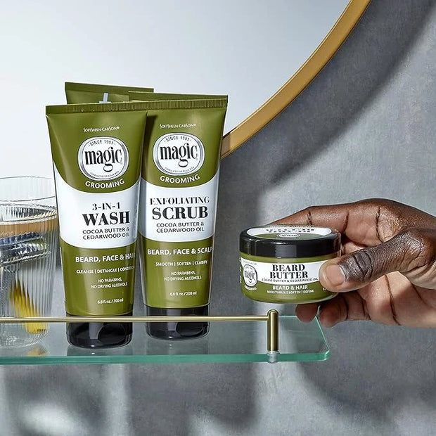 Softsheen-Carson Magic Shaving Beard Grooming Kit for Men with Cedarwood Oil, Includes Beard Butter, Scrub and Cleanser, G...
