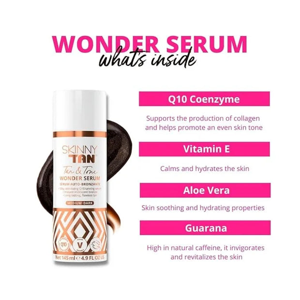 SkinnyTan Tan and Tone Wonder Serum Express - Hydrating Serum with Anti-Aging Q10, Aloe Vera, and Vitamin E - 1 Hour Expre...