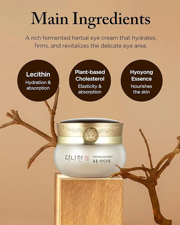 Hyoyong Korean Traditional Herbal Fermented Eye Cream Anti-Aging Treatment for Fine Lines Dark Circles with Lecithin, Bota...