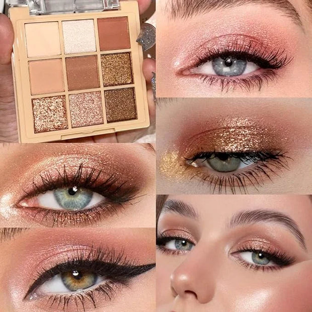 9Colors Nude Champagne Gold Rose Brown Colorful Glitter Eyeshadow Palette Makeup,Korean Natural Neutral Rainbow Eyeshadow ...