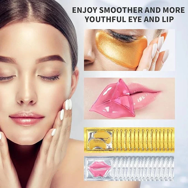 30 PCS Lip Mask Eye Mask Set Moisturizing Lip Mask for Dry Lips, 24K Gold Eye Patches for Puffy Eyes and Dark Circles - Pr...