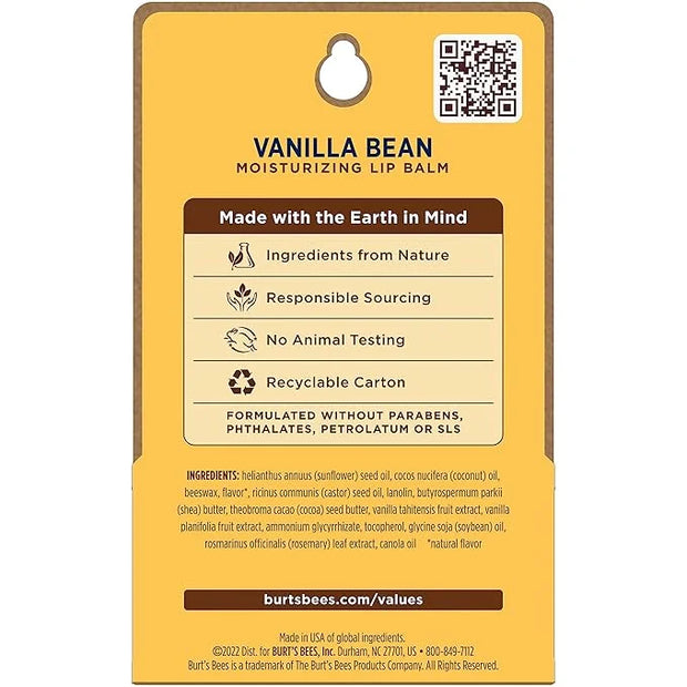 Burt's Bees Lip Balm - Vanilla Bean, Lip Moisturizer With Responsibly Sourced Beeswax, Tint-Free, Natural Origin Condition...