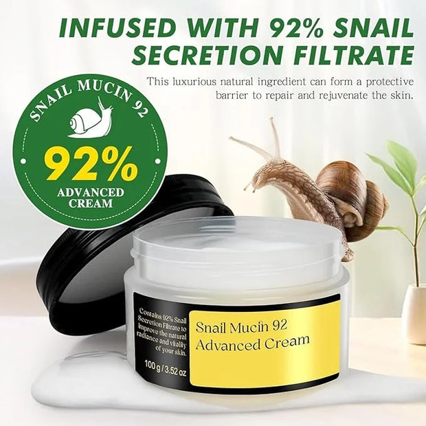 Snail Mucin 92% Repair Cream Face Moisturizer, Body Hydrating for Dry & Sensitive Skin, Snail Gel Essence Daily Serum for ...