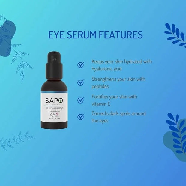 Eye Serum with Peptides & Hyaluronic Acid - Reduce Dark Circles, Puffiness & Bags Under Tired Eyes - Hydrating & Anti-Agin...