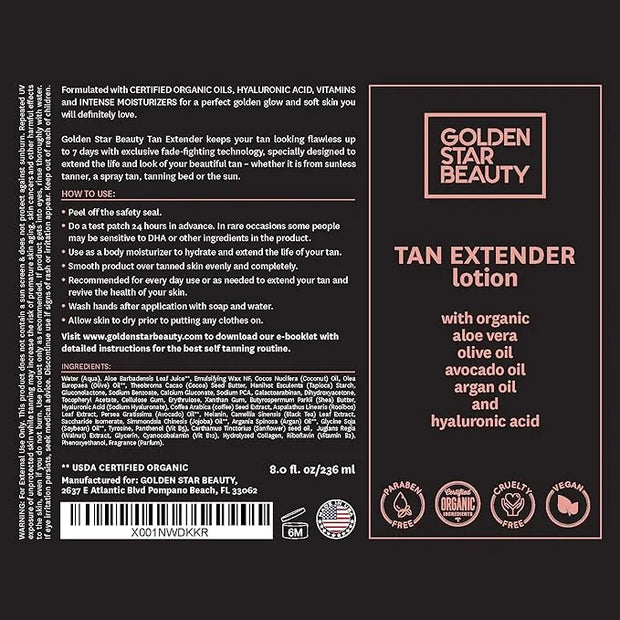 Tan Extender Daily Moisturizer - Best After Tanning Lotion w/Organic Oils and Hyaluronic Acid to Extend Your Tan from Sunl...