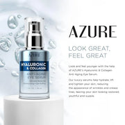 AZURE Hyaluronic & Collagen Anti Aging Eye Serum - Moisturizing, Replenishing & De-Puffing | Reduces Wrinkles, Fine Lines ...