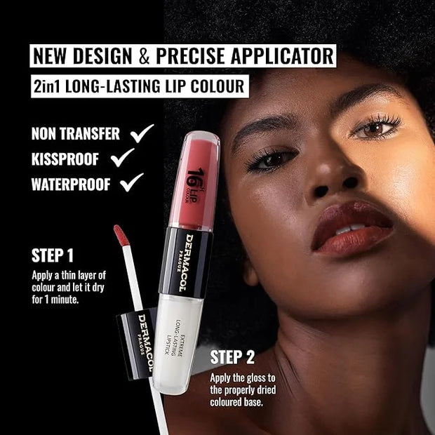Dermacol NEW 16-Hour Lip Colour, Highly Pigmented Glossy Lip Stain, Two-Phase Lip Plumper Gloss, Kissproof Lip Makeup Prod...