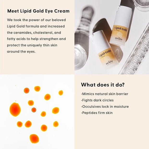 Stratia Lipid Gold Eye Cream Moisturizer and Anti-Aging Skincare for Dark Circles, Fine Lines, Wrinkles, and Under-Eye Bri...