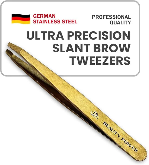 Professional Tweezers - Slant, Durable Lightweight German Stainless Steel, Ultra Precision Tweezers for Eyebrows, Facial H...