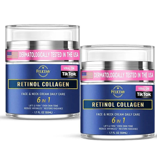 Retinol Cream for Face, Face Moisturizer with Collagen & Hyaluronic Acid, Anti Aging Neck Cream for Tightening Skin, Facia...